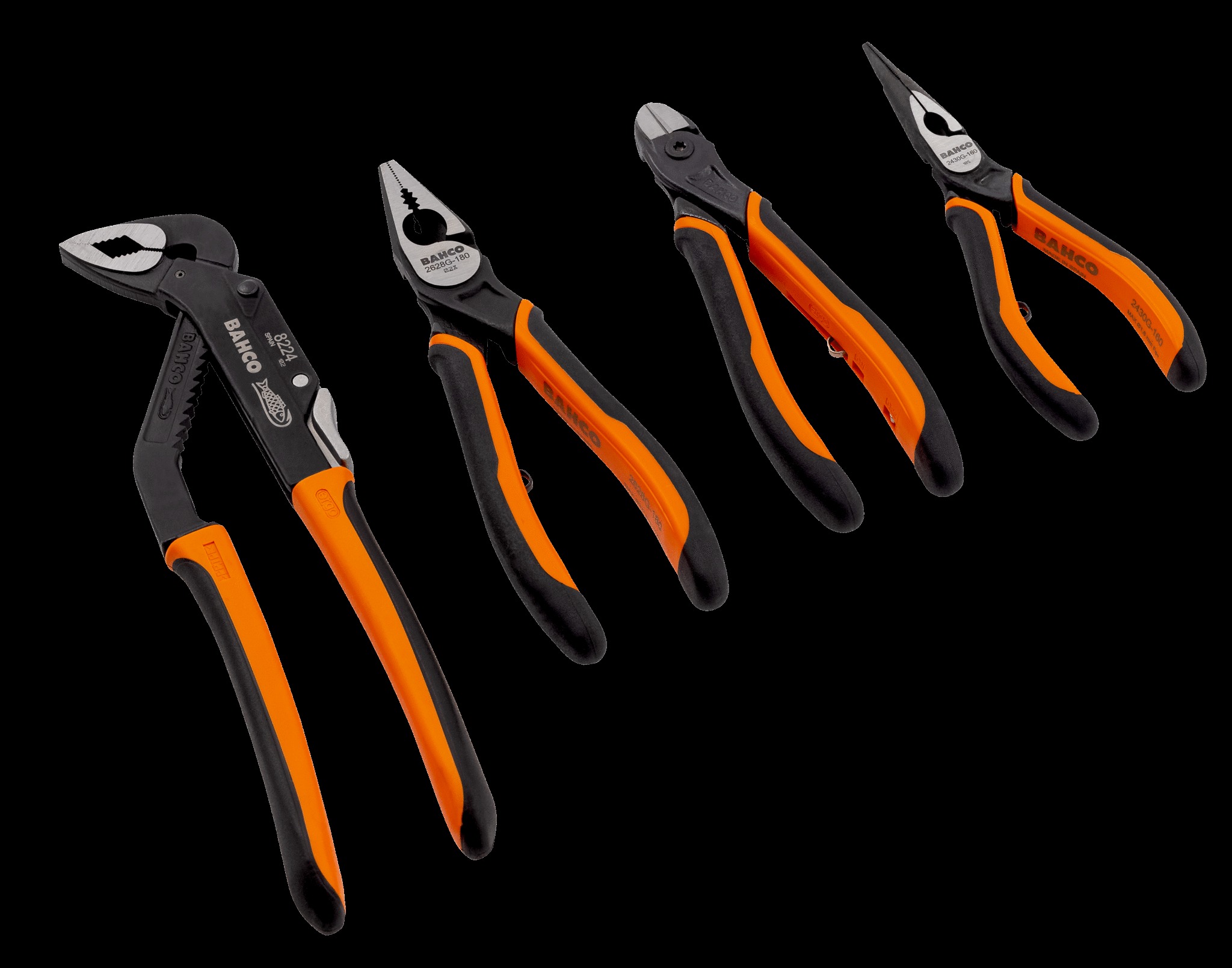 Bahco 4 piece Plier Set - Set includes: Slip Joint Plier, Side Cutting Plier, Combination Plier & Long Nose Plier