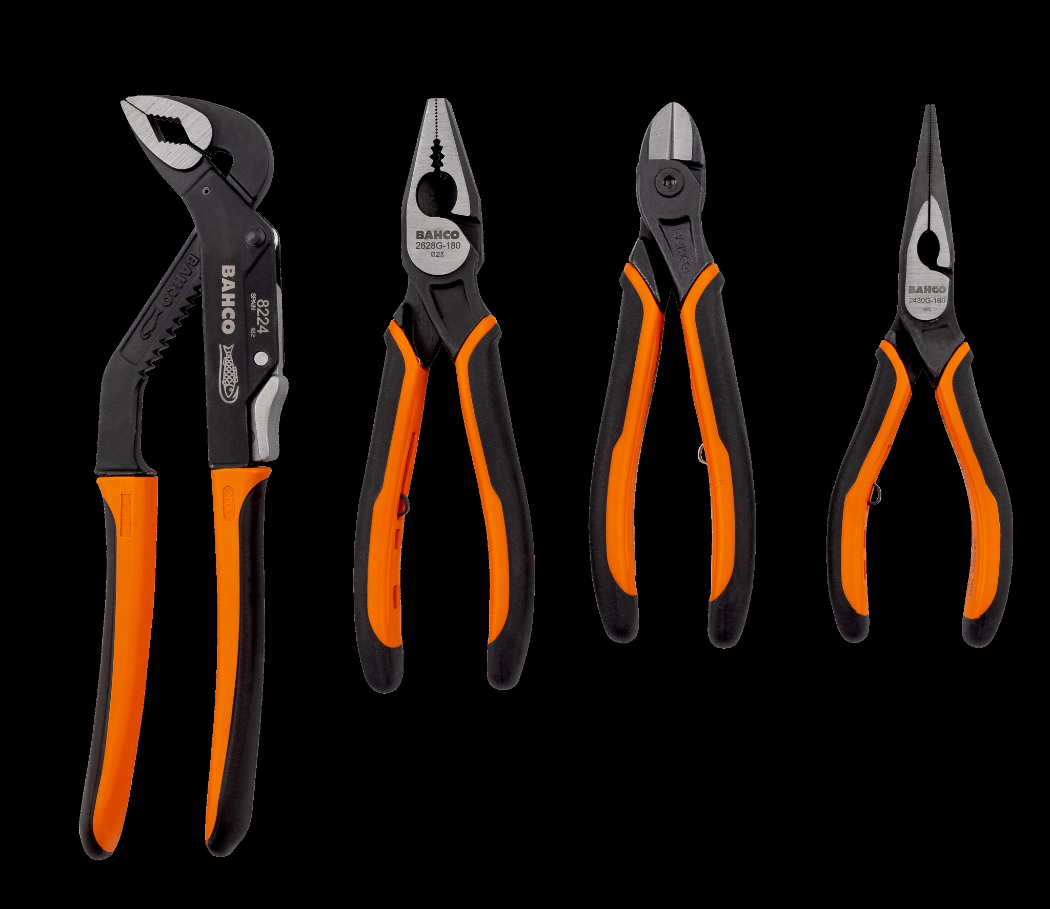 Bahco 4 piece Plier Set - Set includes: Slip Joint Plier, Side Cutting Plier, Combination Plier & Long Nose Plier - Image 2
