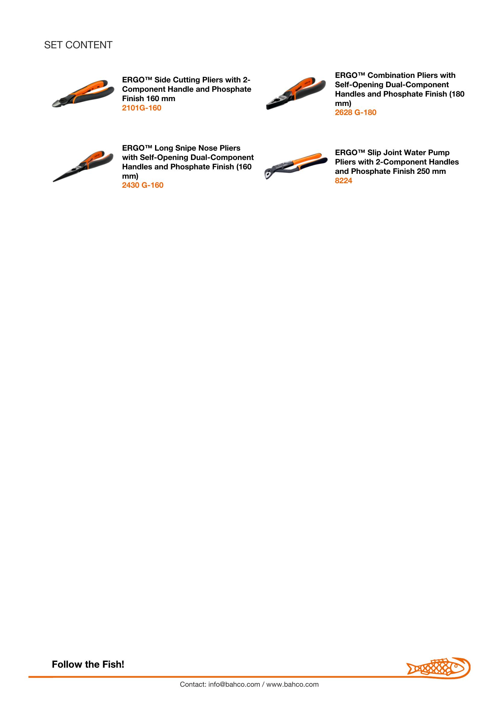 Bahco 4 piece Plier Set - Set includes: Slip Joint Plier, Side Cutting Plier, Combination Plier & Long Nose Plier - Image 6