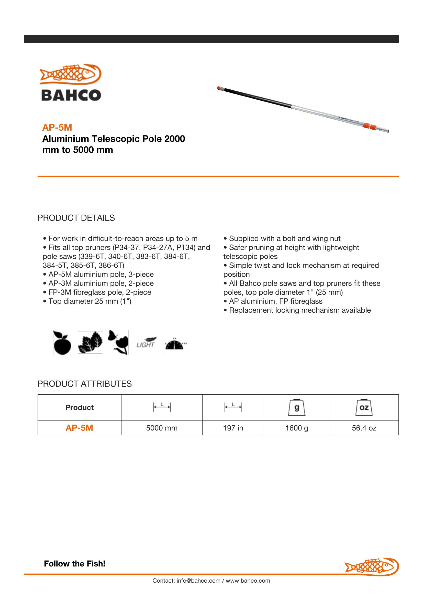 Bahco 5m aluminium extension pole - Image 4