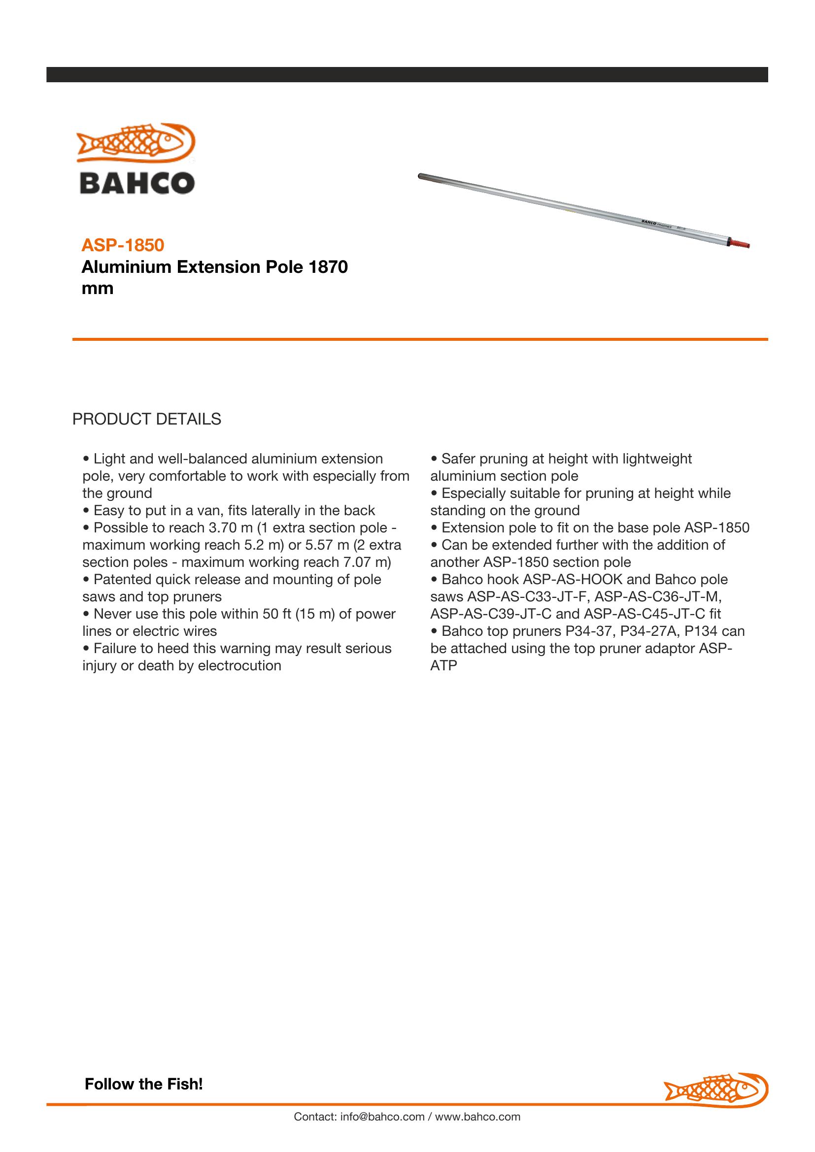 Bahco Aluminium Extension Pole 1870 mm - Image 6