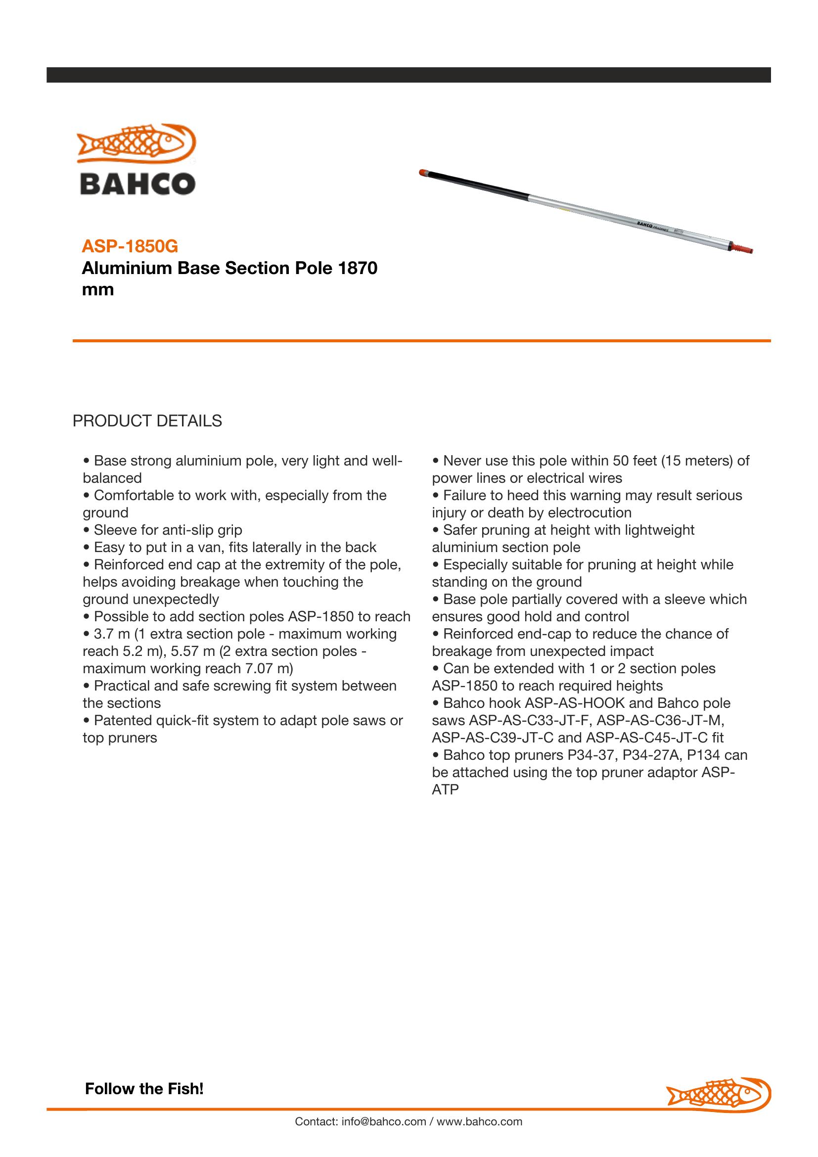 Bahco Aluminium Base Section Pole 1870 mm - Image 6
