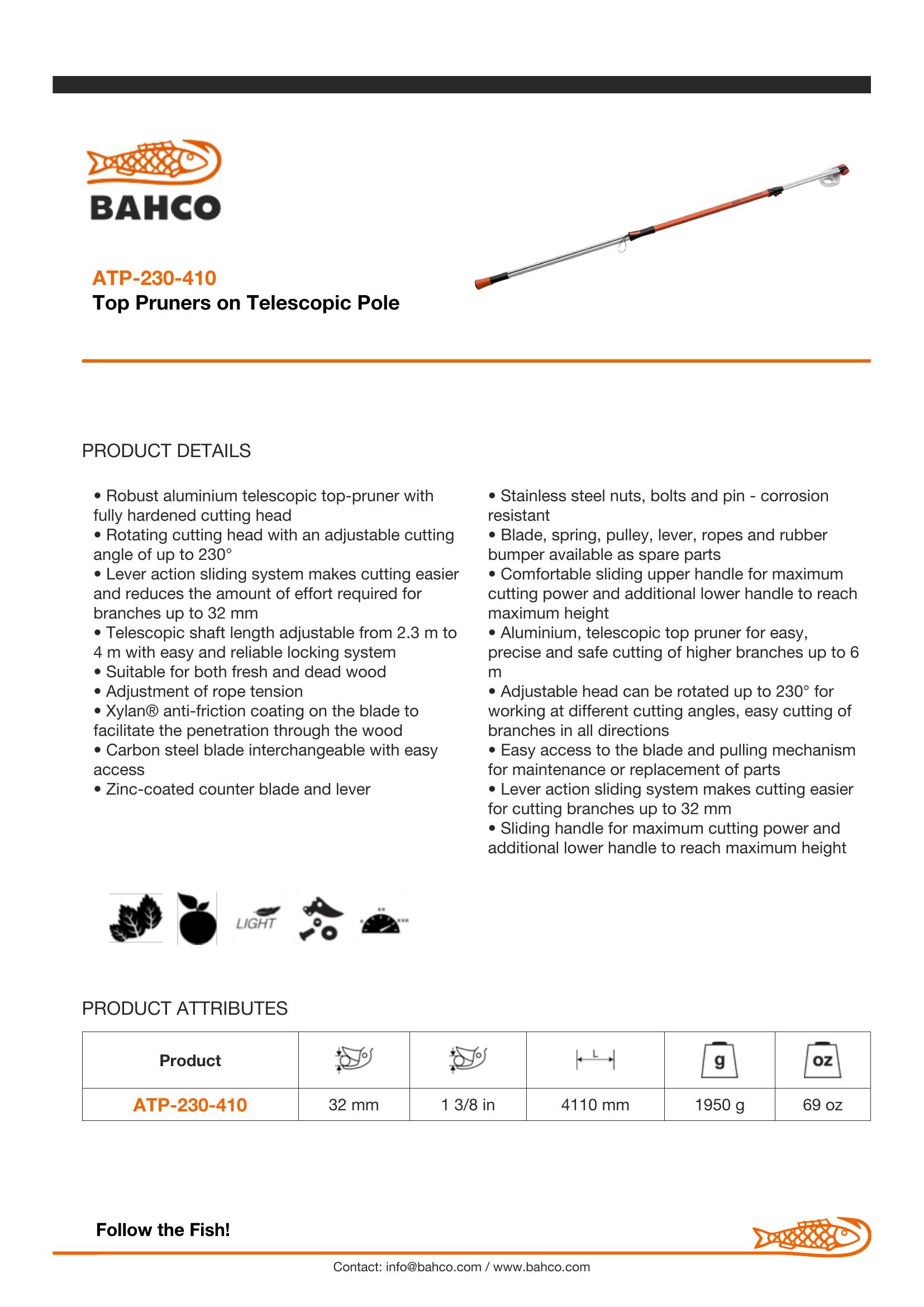 Bahco 32 mm Top Pruner on Telescopic Pole - Image 6
