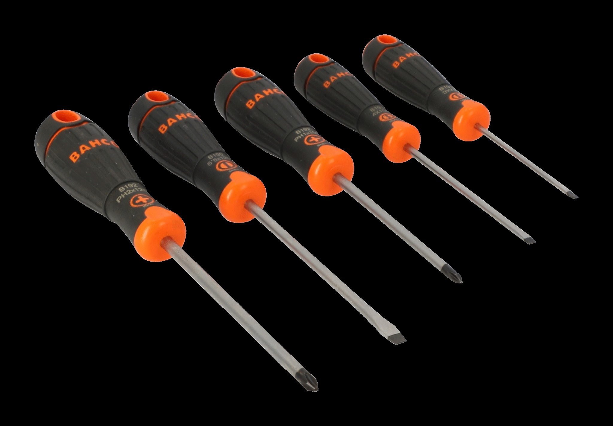 Bahco 5 pce screwdriver set - 3 x Slotted - 3.0 x 75, 4.0 x 100, 5.5 x 125, 2 x Phillips PH1 x 100, PH2 x 125 - BahcoFit