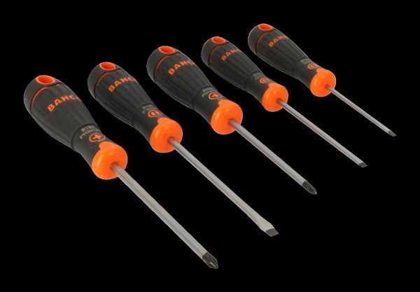Bahco 5 pce screwdriver set - 3 x Slotted - 3.0 x 75, 4.0 x 100, 5.5 x 125, 2 x Phillips PH1 x 100, PH2 x 125 - BahcoFit