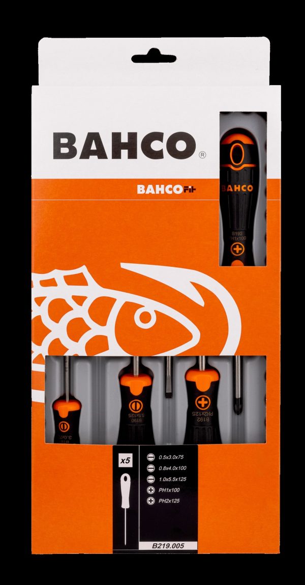 Bahco 5 pce screwdriver set - 3 x Slotted - 3.0 x 75, 4.0 x 100, 5.5 x 125, 2 x Phillips PH1 x 100, PH2 x 125 - BahcoFit - Image 2