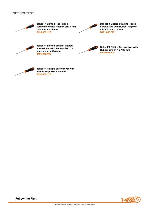 Bahco 5 pce screwdriver set - 3 x Slotted - 3.0 x 75, 4.0 x 100, 5.5 x 125, 2 x Phillips PH1 x 100, PH2 x 125 - BahcoFit - Image 5
