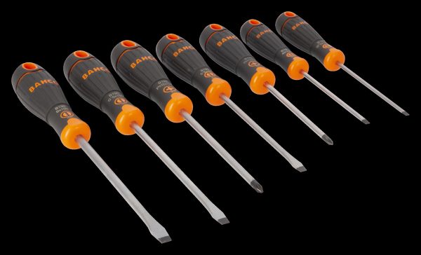 Bahco 7 pce screwdriver set - 5 x Slotted - 3.5 x 100, 4.0,100, 5.5 x 125, 6.5 x 125 8.0 x 150, 2 x Phillips PH1 x 100, PH2 x 125 - BahcoFit