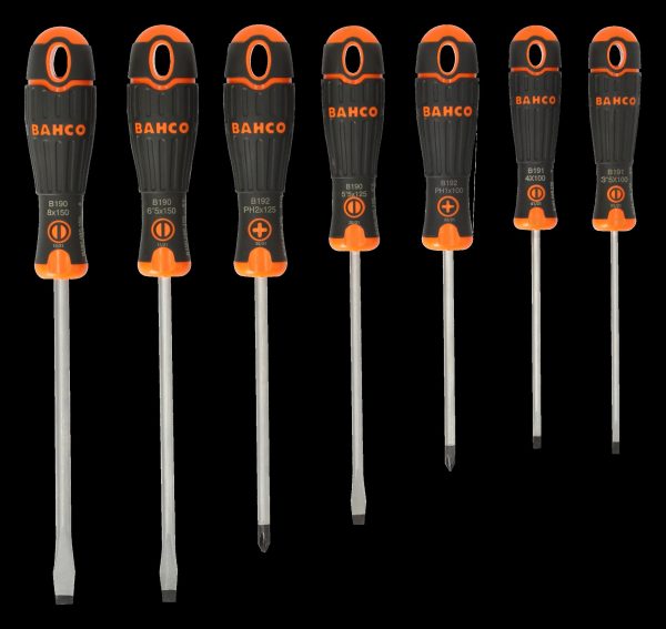 Bahco 7 pce screwdriver set - 5 x Slotted - 3.5 x 100, 4.0,100, 5.5 x 125, 6.5 x 125 8.0 x 150, 2 x Phillips PH1 x 100, PH2 x 125 - BahcoFit - Image 2