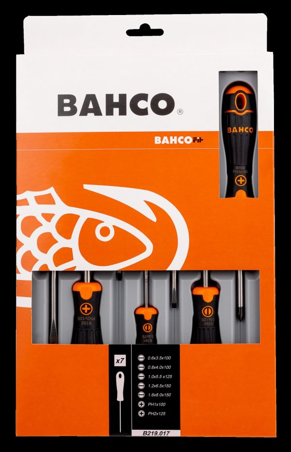 Bahco 7 pce screwdriver set - 5 x Slotted - 3.5 x 100, 4.0,100, 5.5 x 125, 6.5 x 125 8.0 x 150, 2 x Phillips PH1 x 100, PH2 x 125 - BahcoFit - Image 3