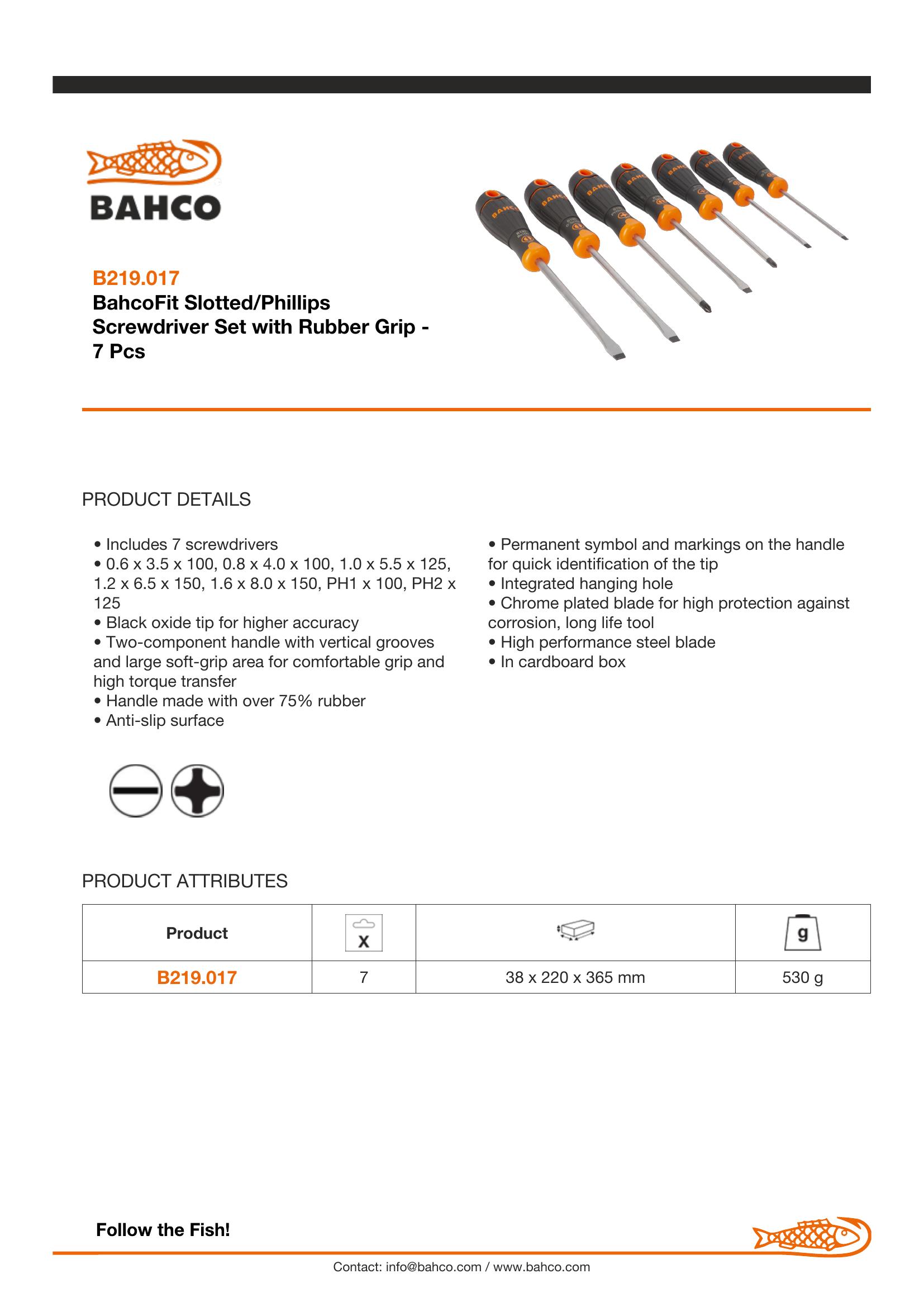 Bahco 7 pce screwdriver set - 5 x Slotted - 3.5 x 100, 4.0,100, 5.5 x 125, 6.5 x 125 8.0 x 150, 2 x Phillips PH1 x 100, PH2 x 125 - BahcoFit - Image 5