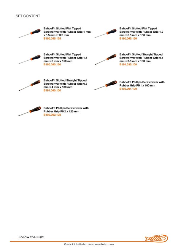 Bahco 7 pce screwdriver set - 5 x Slotted - 3.5 x 100, 4.0,100, 5.5 x 125, 6.5 x 125 8.0 x 150, 2 x Phillips PH1 x 100, PH2 x 125 - BahcoFit - Image 6