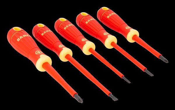 Bahco 5 pce 1000v screwdriver set - 3 x Slotted - 3.5 x 100, 4 x 100, 5.5 x 125, 2 x Phillips - PH 1 x 80 , PH 2 x 100 - BahcoFit