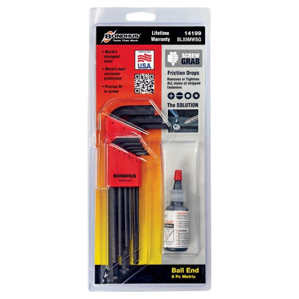 COMBO SET 10 HEX WRENCHES BALL END 1.5-10MM PLUS SCREW GRAB