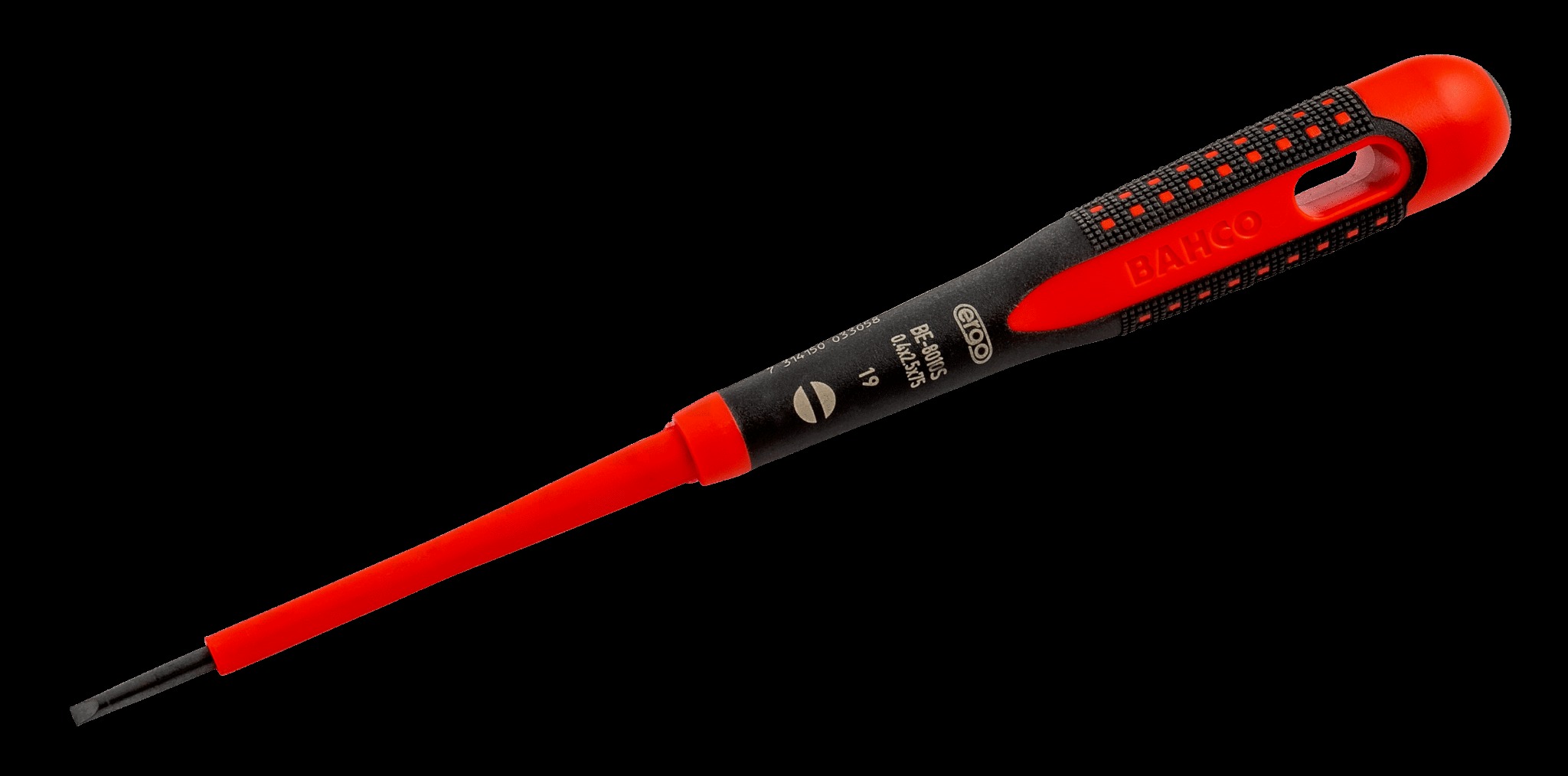 Bahco ERGO handled Screwdriver, insulated to 1000V, slotted head, 177mm, blade 75mm, tip 2.5mm - Image 5