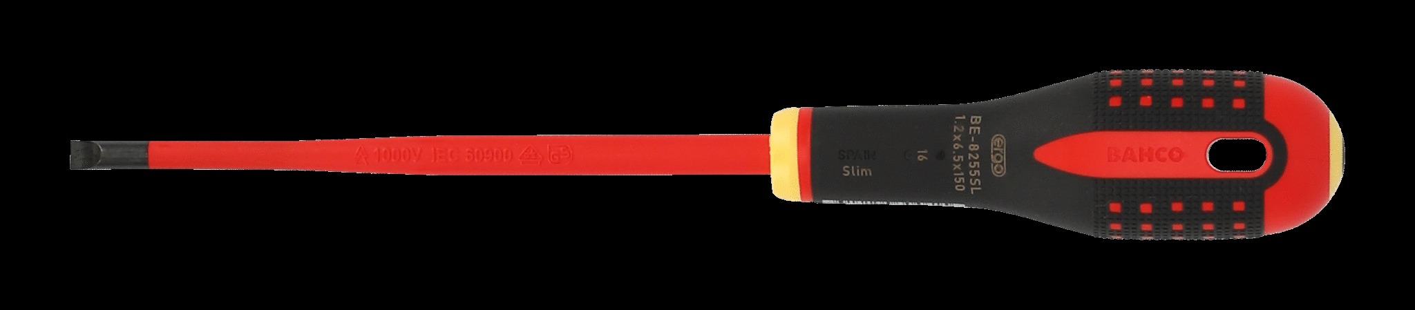Bahco ERGO handled Slim Line 1000v insulated Screwdriver -Slotted 5.5mm tip, blade length 125mm - Image 4