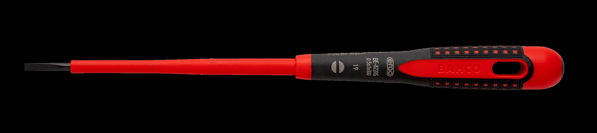 Bahco ERGO handled Screwdriver, insulated to 1000V, slotted head, 297mm blade, 175mm, tip 8.0mm - Image 3