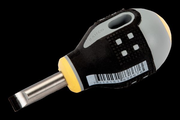 Bahco ERGO handled Screwdriver, slotted head, square shank, flat tip, 83mm, blade 25mm, tip 4mm.