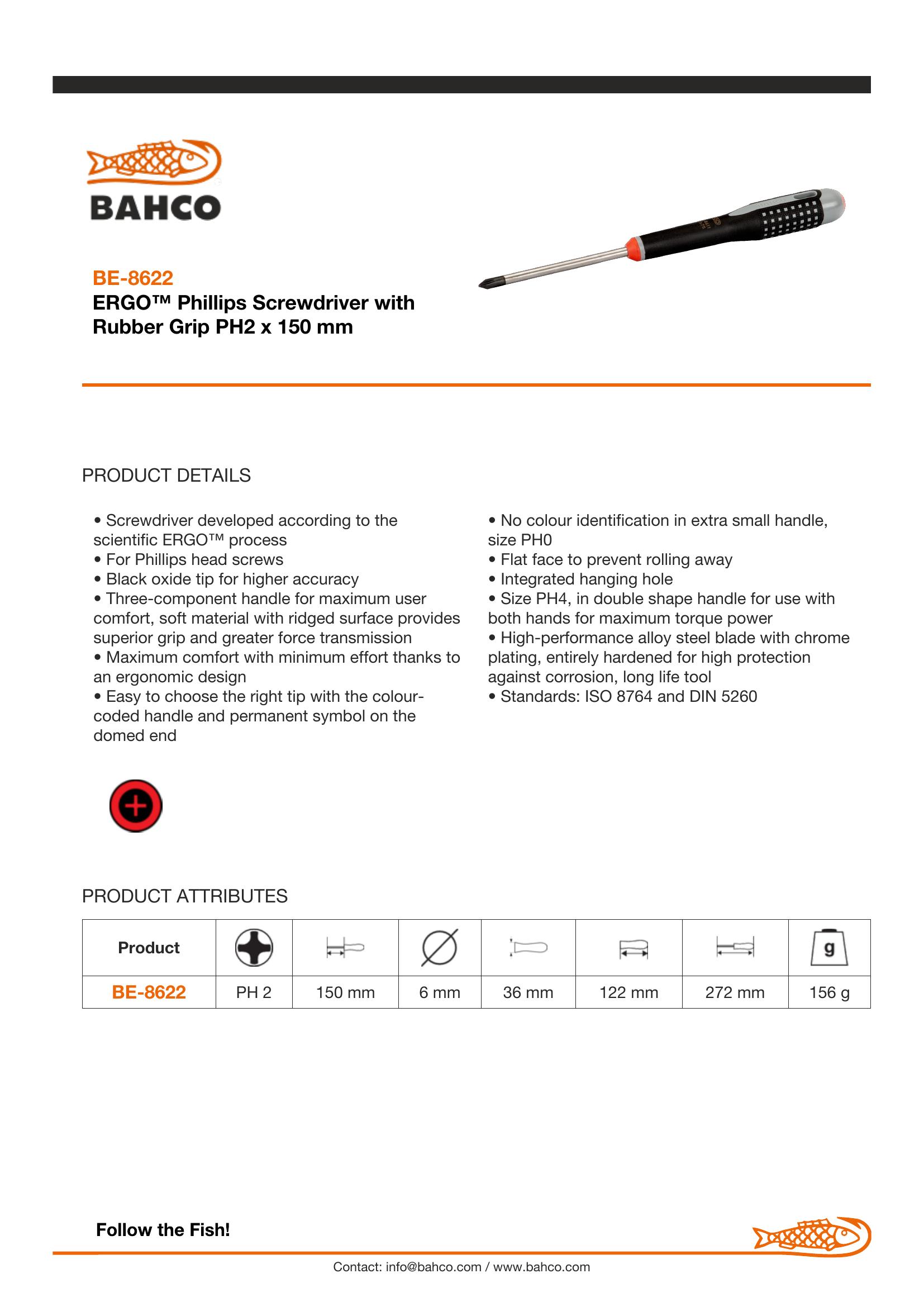 Bahco ERGO handled Screwdriver, insulated to 1000V, Philips head, 175mm, blade PH 2 - Image 5