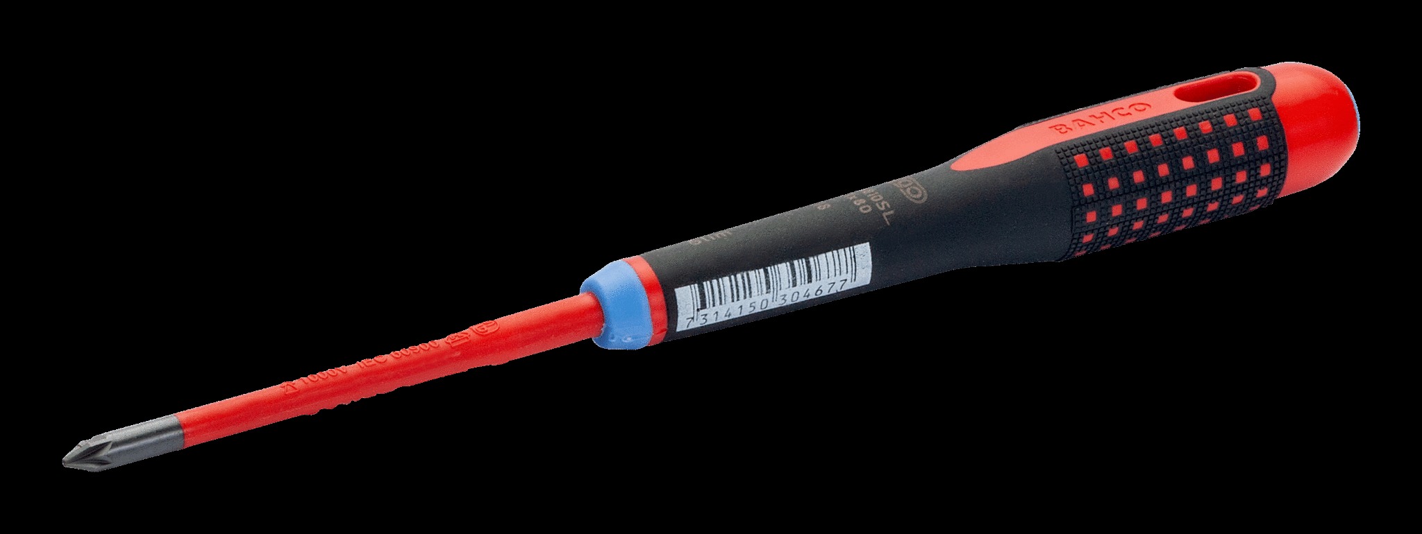Bahco ERGO handled Slim Line 1000v insulated screwdriver - Pozidriv PZ1 -blade length 80mm