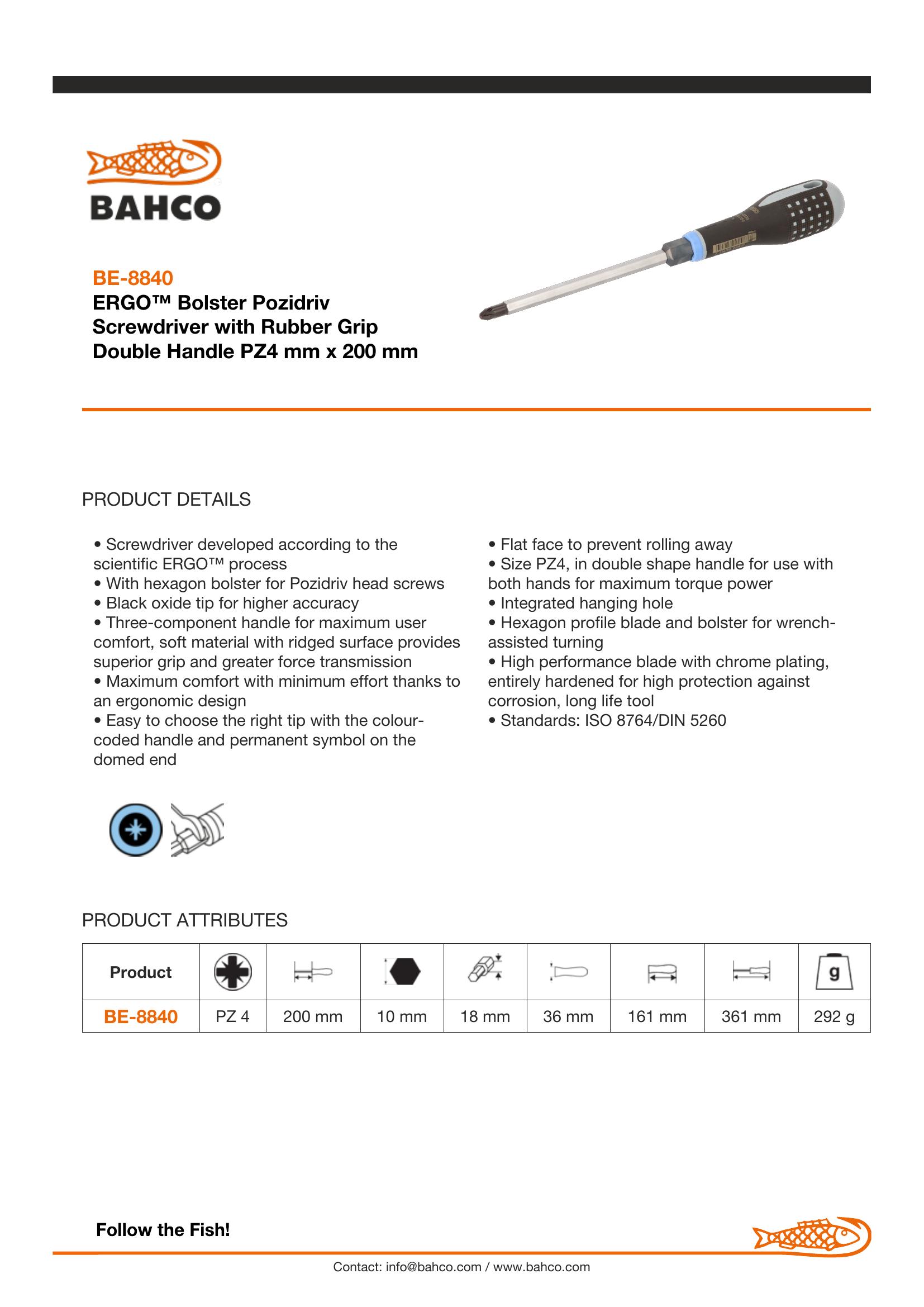Bahco ERGO handled Screwdriver, pozidriv, 361mm, blade 200mm, No. 4 - Image 5