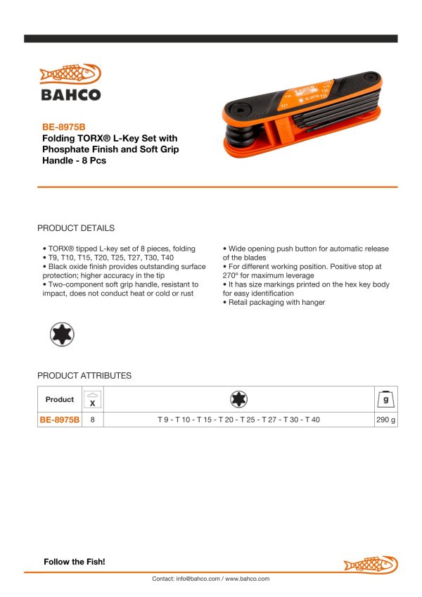 Bahco 8 piece Torx Key Set: Sizes: TX9, 10, 15, 20, 25, 27, 30 & 40mm - Image 6