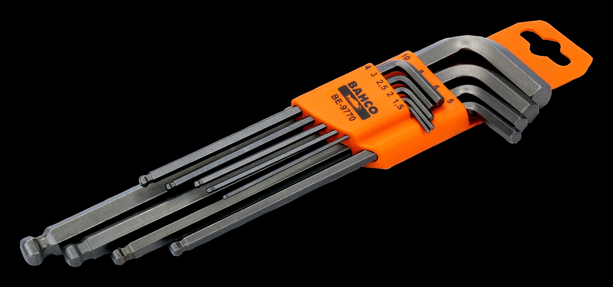 Bahco Metric Long Ball End Hex L-Key Set with Phosphate Finish 1.5 mm-10 mm - 9 Pcs