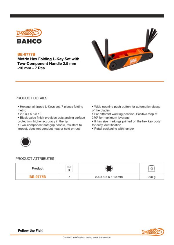 Bahco 7 piece Hex Key Set. Sizes: 2.5, 3, 4, 5, 6, 8 & 10mm - Image 6