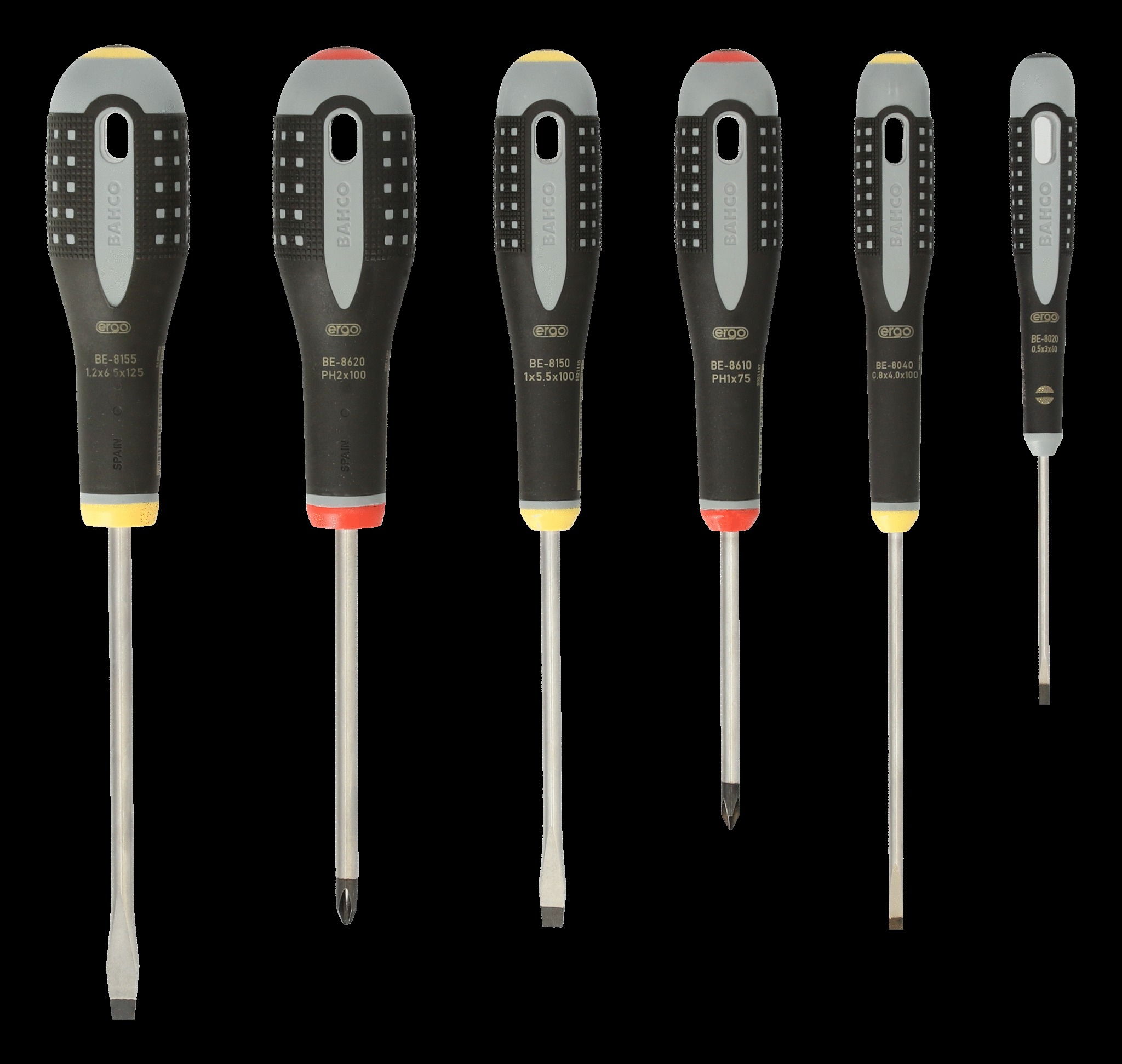 Bahco ERGO handled 6 piece Screwdriver Set. Set contains: 4 Slotted & 2 Phillips Head - Image 2