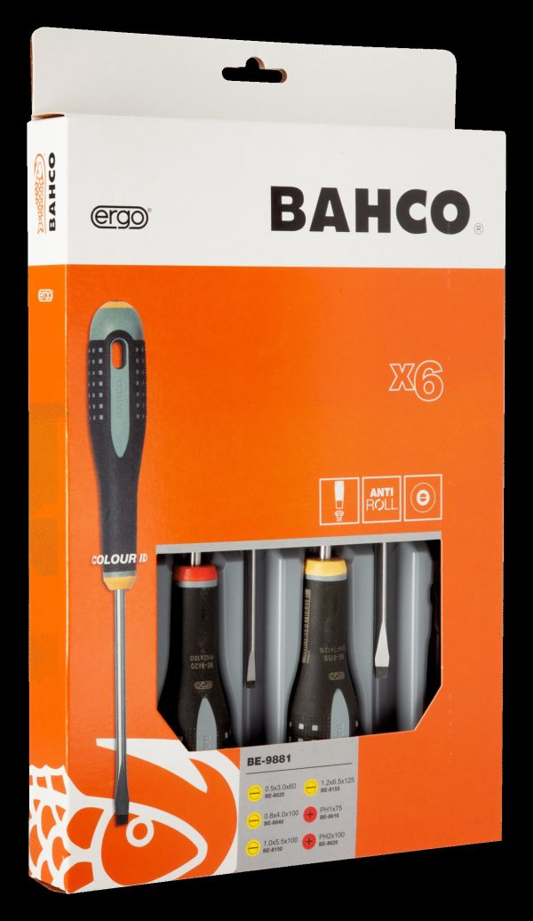 Bahco ERGO handled 6 piece Screwdriver Set. Set contains: 4 Slotted & 2 Phillips Head - Image 3