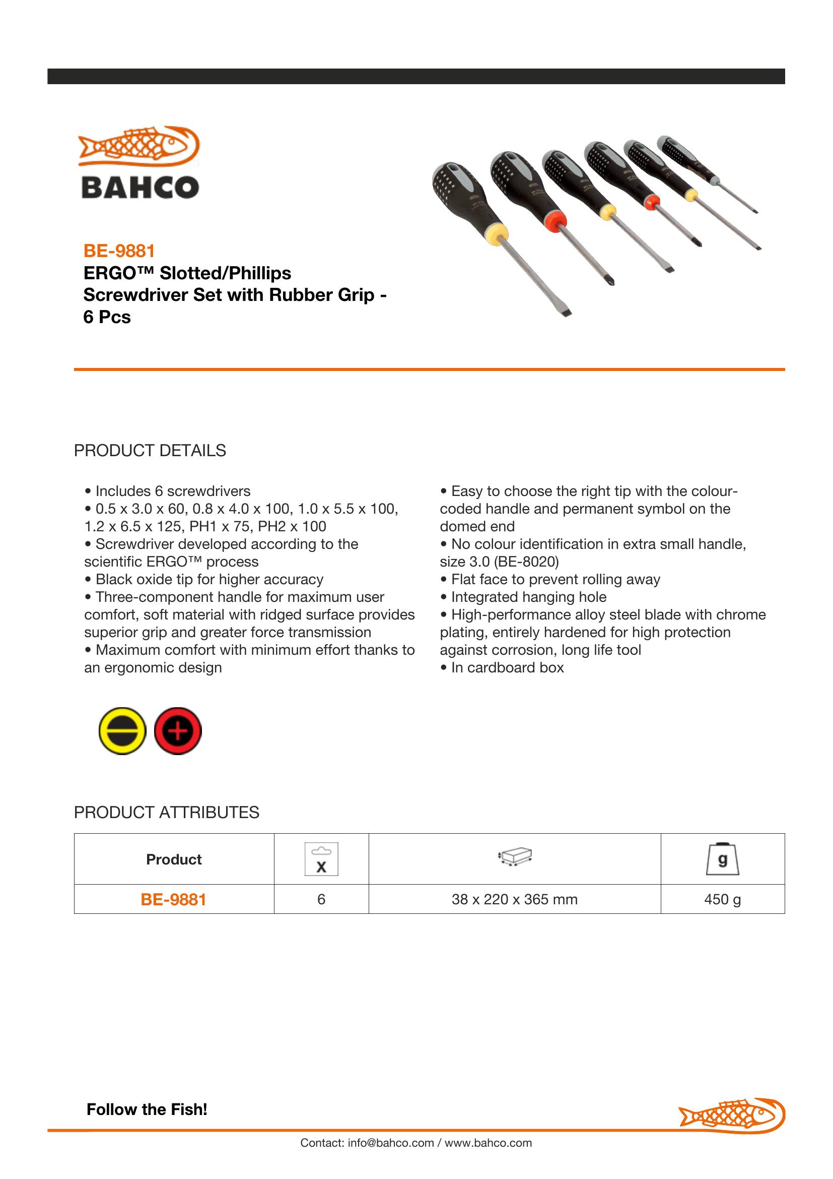 Bahco ERGO handled 6 piece Screwdriver Set. Set contains: 4 Slotted & 2 Phillips Head - Image 5