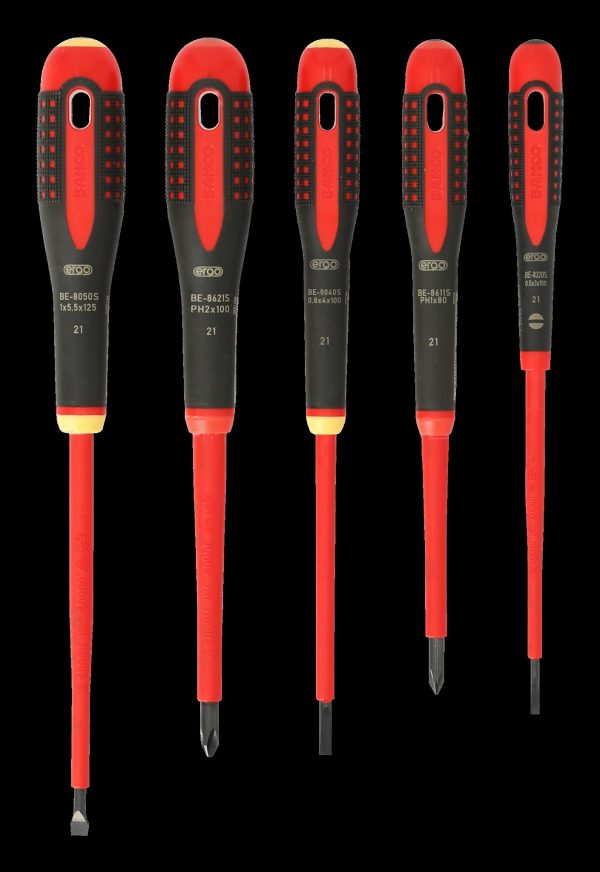 Bahco ERGO handled 5 piece 1000V Screwdriver Set. Set contains:3 x Slotted & 2 x Phillips - Image 2