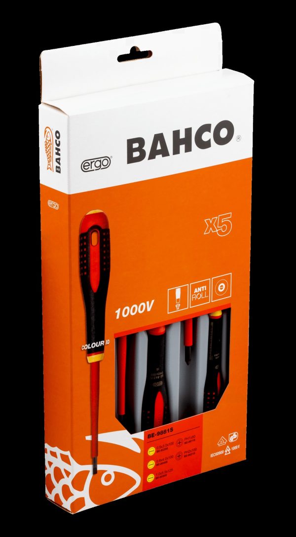Bahco ERGO handled 5 piece 1000V Screwdriver Set. Set contains:3 x Slotted & 2 x Phillips - Image 3