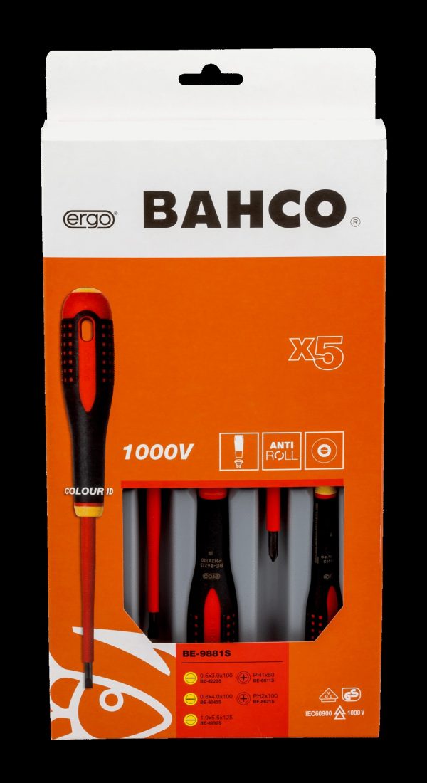 Bahco ERGO handled 5 piece 1000V Screwdriver Set. Set contains:3 x Slotted & 2 x Phillips - Image 4