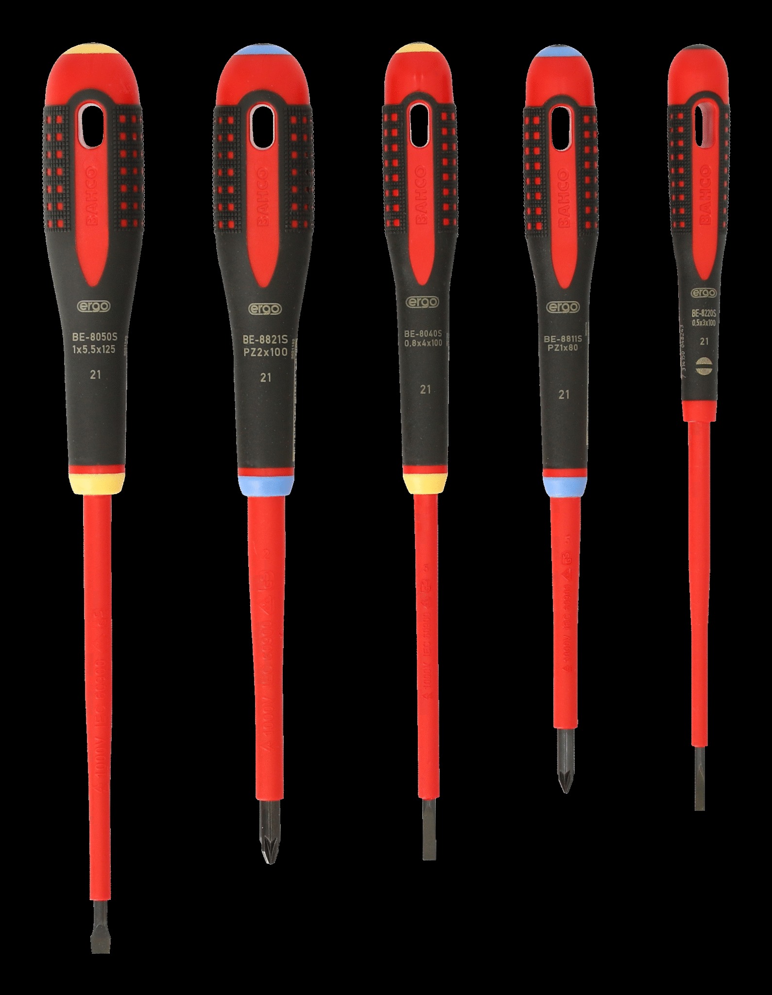 Bahco ERGO handled 5 piece 1000V Screwdriver Set. Set contains:3 x Slotted & 2 x Phillips - Image 2