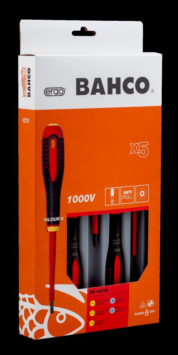 Bahco ERGO handled 5 piece 1000V Screwdriver Set. Set contains:3 x Slotted & 2 x Phillips - Image 3