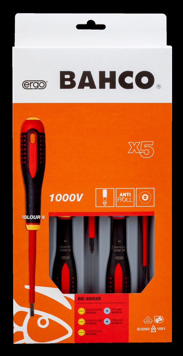 Bahco ERGO handled 5 piece 1000V Screwdriver Set. Set contains:3 x Slotted & 2 x Phillips - Image 4