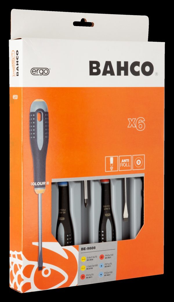 Bahco ERGO handled 6 piece Screwdriver Set. Set contains: 2 Slotted, 2 Phillips Head & 2 Pozidriv - Image 3