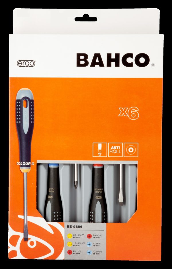 Bahco ERGO handled 6 piece Screwdriver Set. Set contains: 2 Slotted, 2 Phillips Head & 2 Pozidriv - Image 4