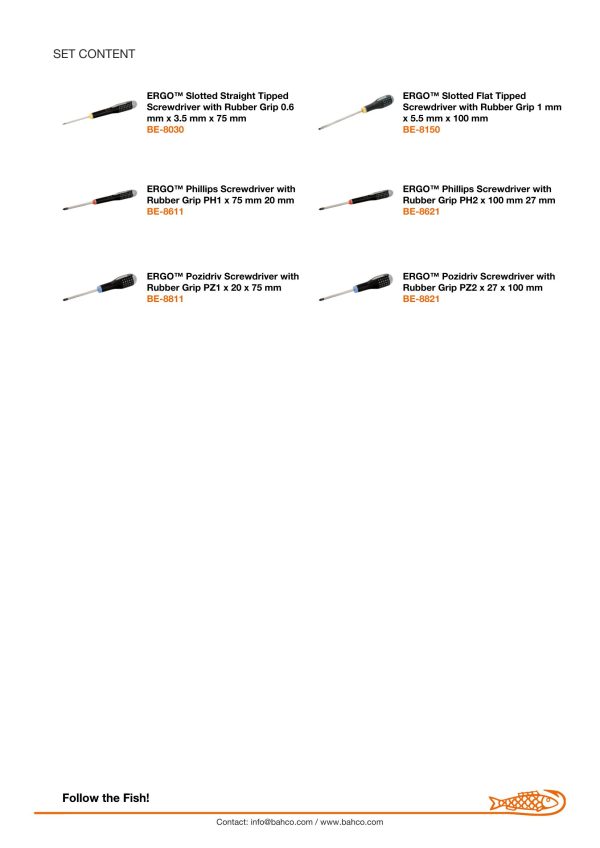 Bahco ERGO handled 6 piece Screwdriver Set. Set contains: 2 Slotted, 2 Phillips Head & 2 Pozidriv - Image 6