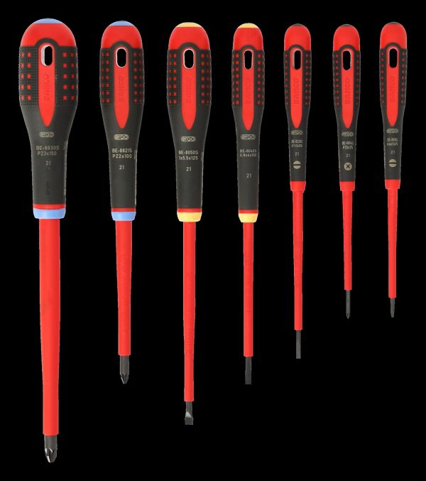 Bahco ERGO handled 7 piece 1000v Screwdriver Set. Set contains: 4 Slotted & 3 Pozidriv - Image 2