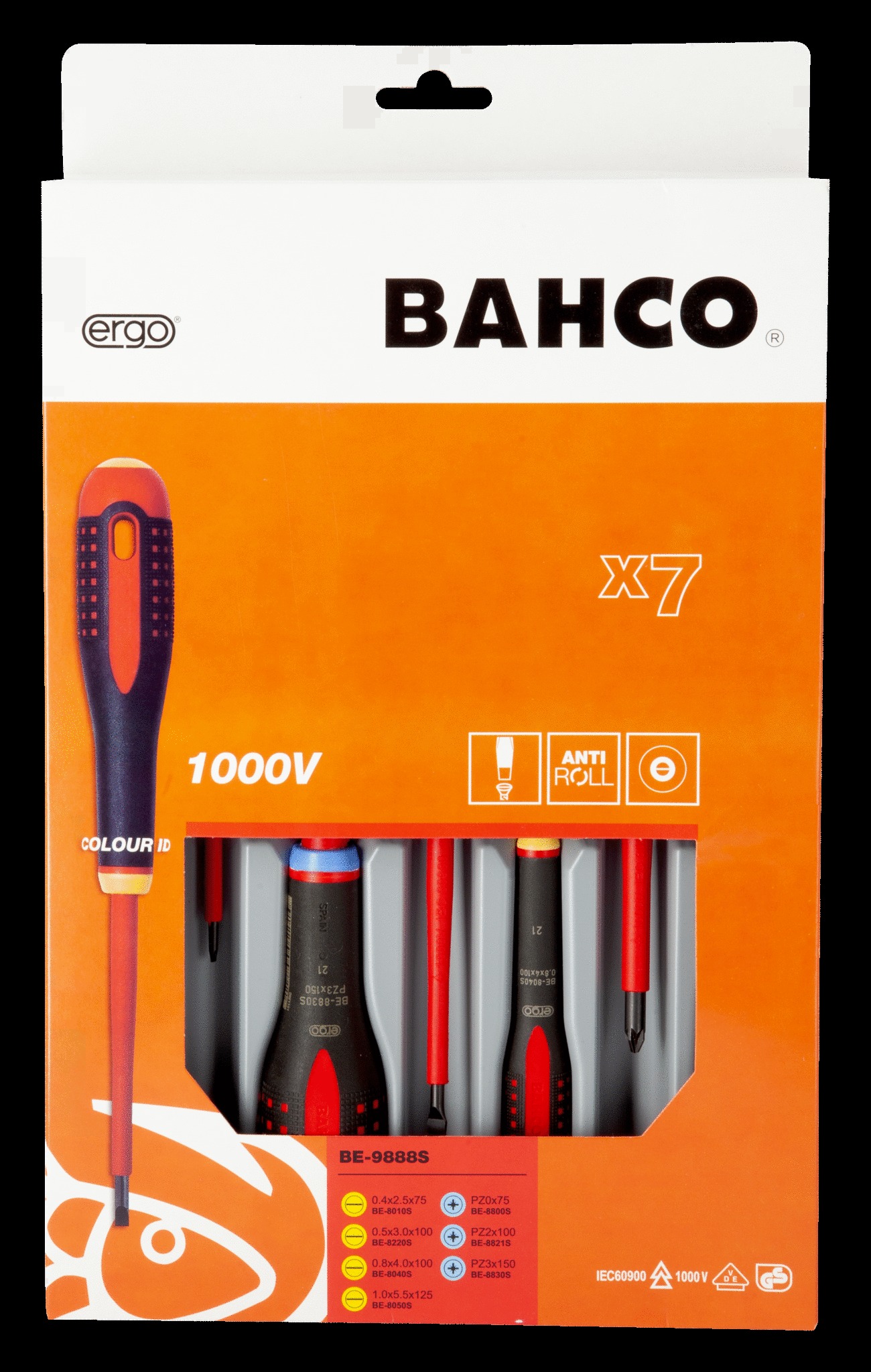 Bahco ERGO handled 7 piece 1000v Screwdriver Set. Set contains: 4 Slotted & 3 Pozidriv - Image 3