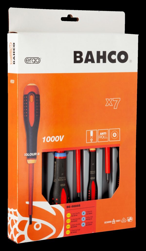 Bahco ERGO handled 7 piece 1000v Screwdriver Set. Set contains: 4 Slotted & 3 Pozidriv - Image 4