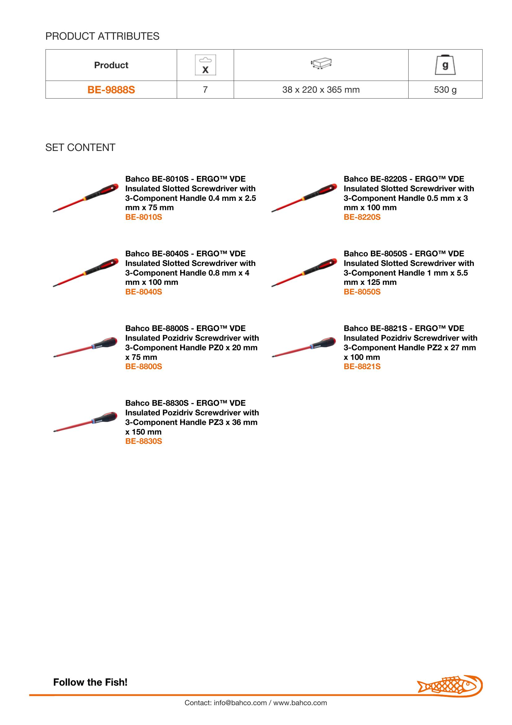 Bahco ERGO handled 7 piece 1000v Screwdriver Set. Set contains: 4 Slotted & 3 Pozidriv - Image 6