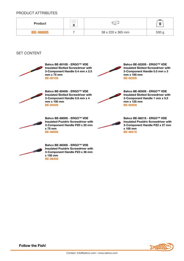 Bahco ERGO handled 7 piece 1000v Screwdriver Set. Set contains: 4 Slotted & 3 Pozidriv - Image 6