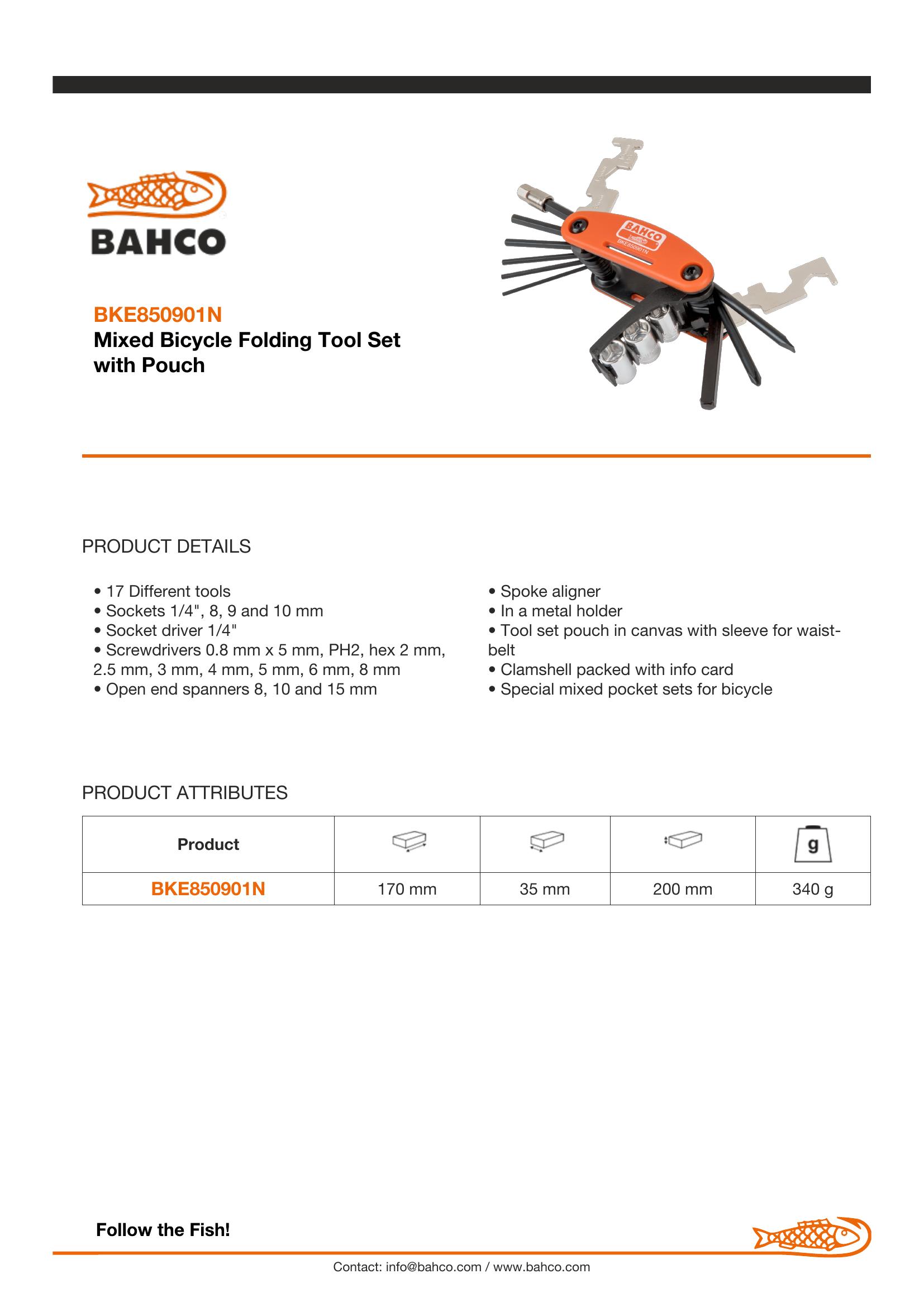 Bahco Mixed Bicycle Folding Tool Set with Pouch - Image 4