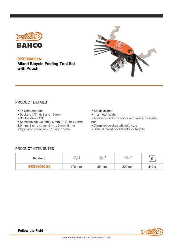 Bahco Mixed Bicycle Folding Tool Set with Pouch - Image 4