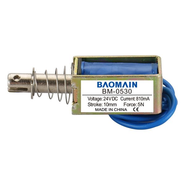 Baomain Electric Baomain Solenoid Electromagnet BM-0530 DC 24V 810mA 5N 10mm Pull Type Wired Open Frame