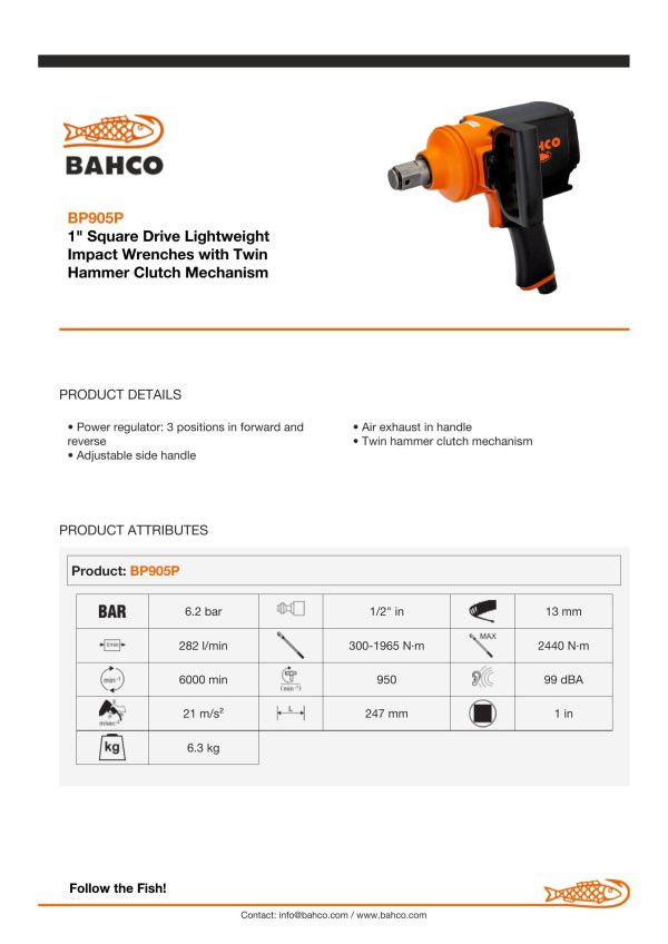 Bahco Impact Wrench - 1" Pistol Grip - Image 6