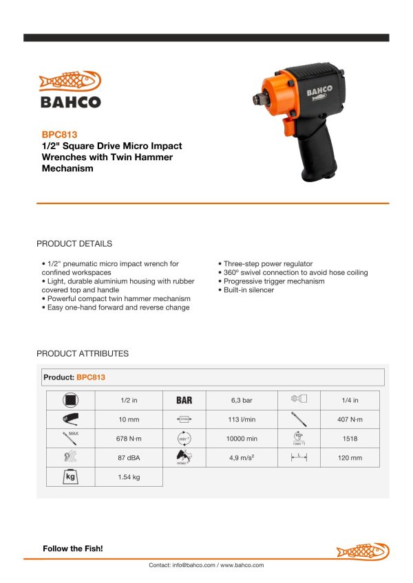 Bahco 1/2" Drive Micro Impact Wrench - Image 6